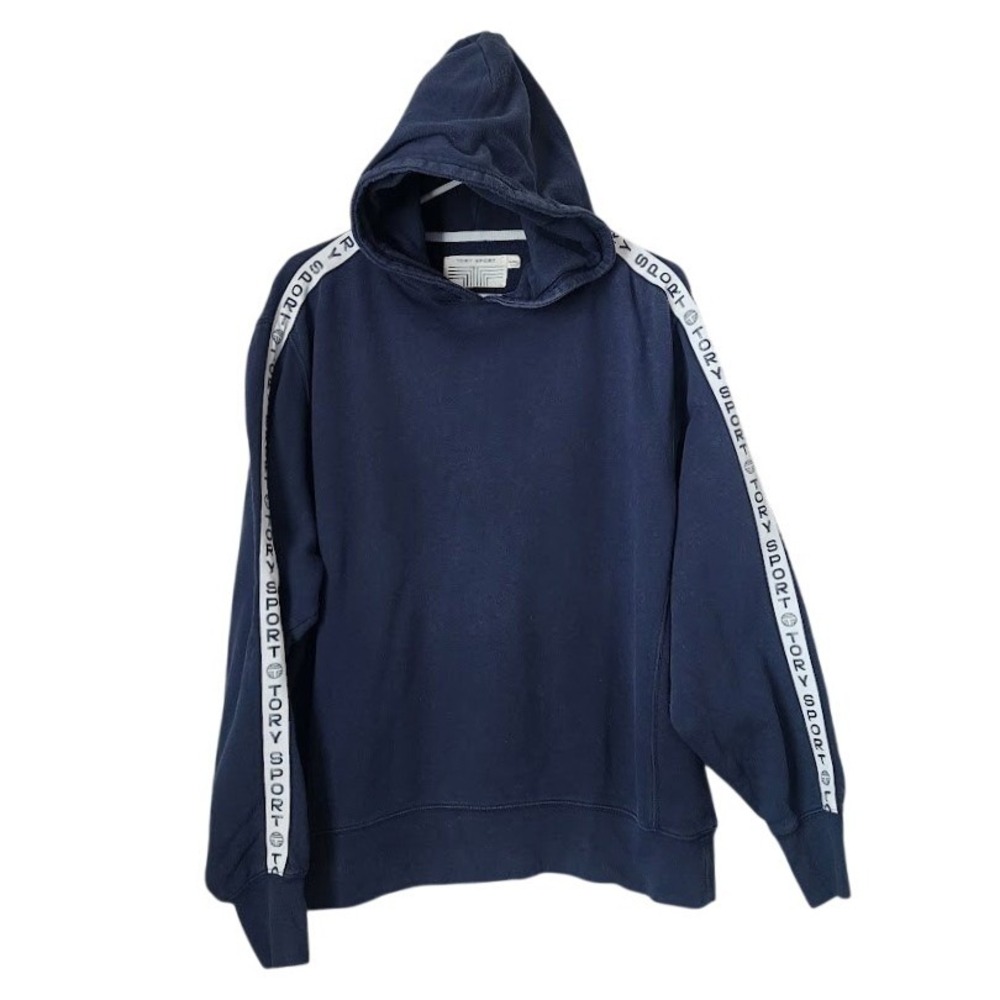 TORY BURCH SPORT Logo Hoodie Navy blue athleisure nautical preppy L